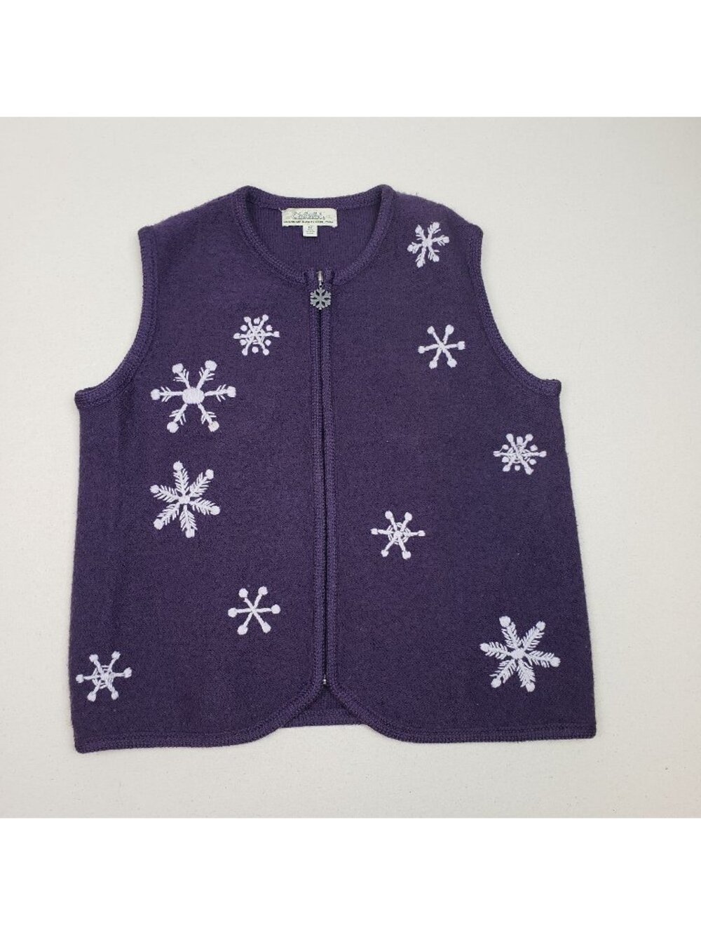 Cabela's Women's Wool Purple Full Zip Snowflake Vest Sz M Rural Cottagecore